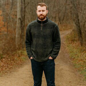 True Grit Sherpa Fleece Pullover Sweater Men Ombre Gray 1/4 Zip Chore Outdoor M